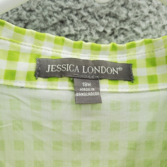 Jessica London Poplin Tunic Button Up Shirt Women's Plus Size 18W Plaid Green - Picture 2 of 13